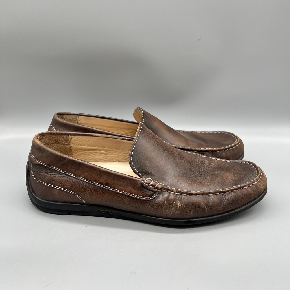 ECCO Loafers Mens 11 Brown Leather Slip On Moc Toe Driving Shoes